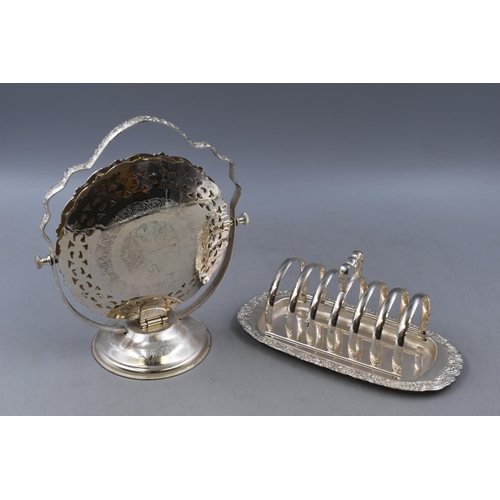 177 - Silver Plated Folding Cake Stand and a Plated Toast Rack