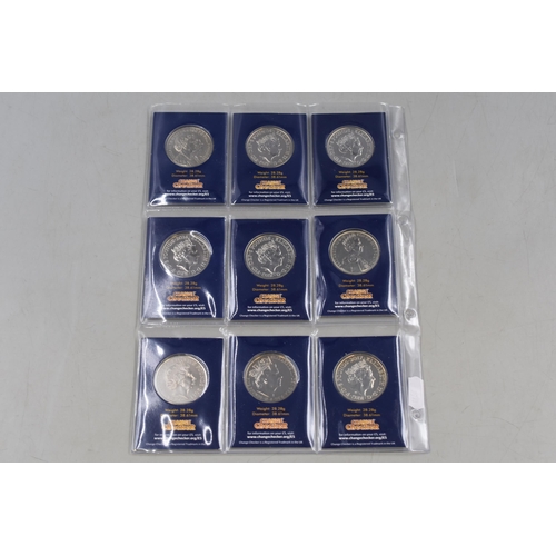 182 - Selection of Nine Queen Elizabeth II £5 Change Checker Coins. Includes Sapphire Jubilee, Cente... 