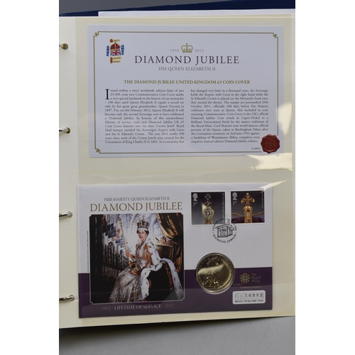 183 - Folder Containing Three Diamond Jubilee Coin Covers. Includes Two 2012 £5 Coins with St. Edwar... 