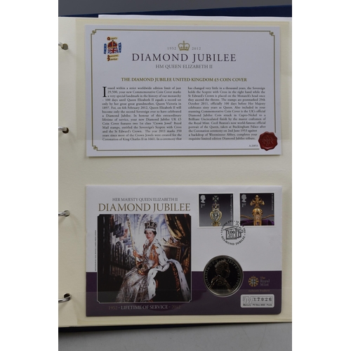 183 - Folder Containing Three Diamond Jubilee Coin Covers. Includes Two 2012 £5 Coins with St. Edwar... 