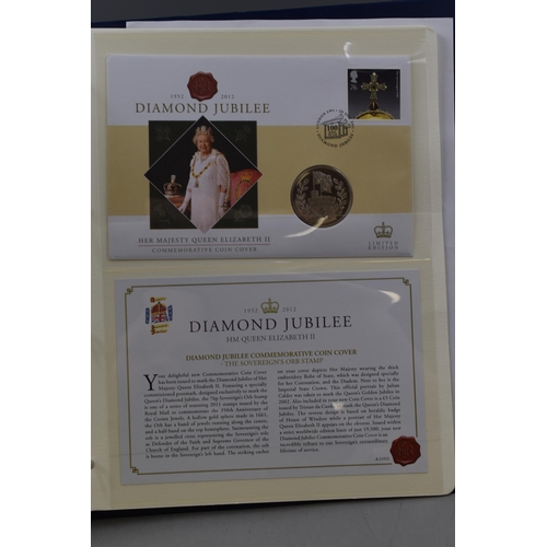 183 - Folder Containing Three Diamond Jubilee Coin Covers. Includes Two 2012 £5 Coins with St. Edwar... 