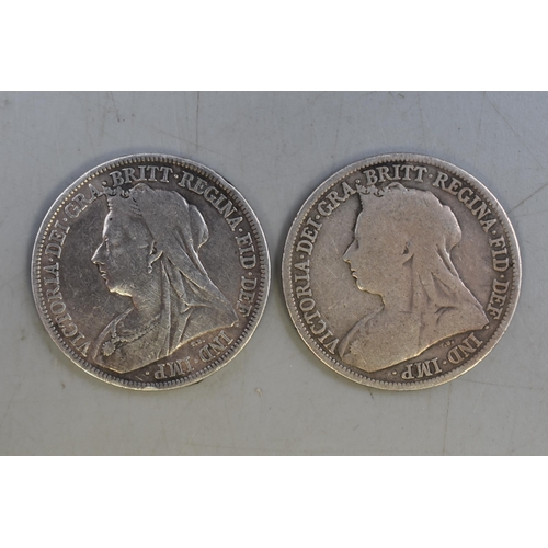 198 - Two UK Silver Victorian Shillings, 1894 and 1895