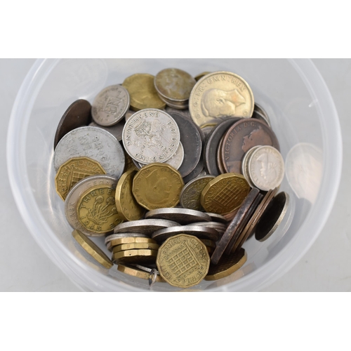 216 - Two Tubs of Unsorted UK And Worldwide Coinage, Approx 1.4KG.