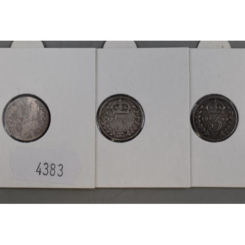 223 - Three Victorian Silver 3D Coins (1899, 1898)