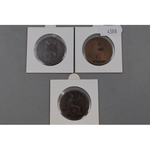 225 - Seven Victorian One Penny Coins (1892, 1860, 1885, 1867)