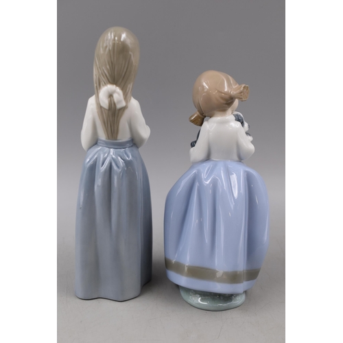 249 - Two Nao by Lladro Figures of Girl with Puppy and Other (Tallest 9