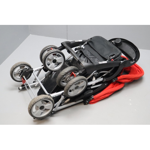 548 - Vidaxl Red and Black Tandem Stroller Pram with Under storage and folds down to fit into a vehicle