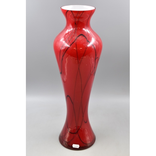 259 - LARGE Red Glass Vase with Cracked Effect Decoration 21