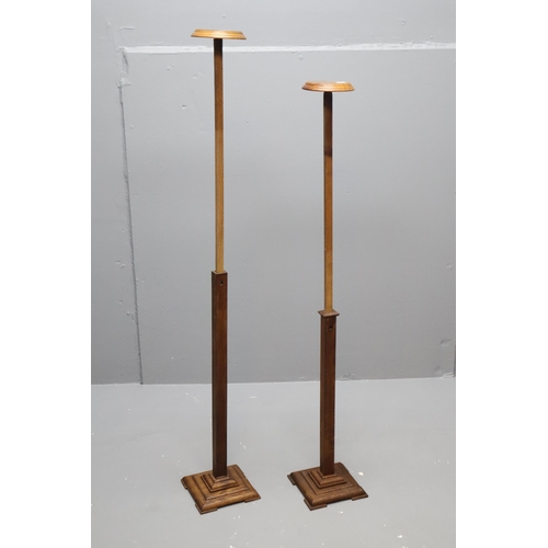 556 - Two Wooden Art Deco Adjustable Shop Display Hat Stands, Tallest Approx 53