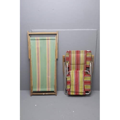 586 - Traditional Folding Deck Chair and a Vintage Garden Chair / Lounger