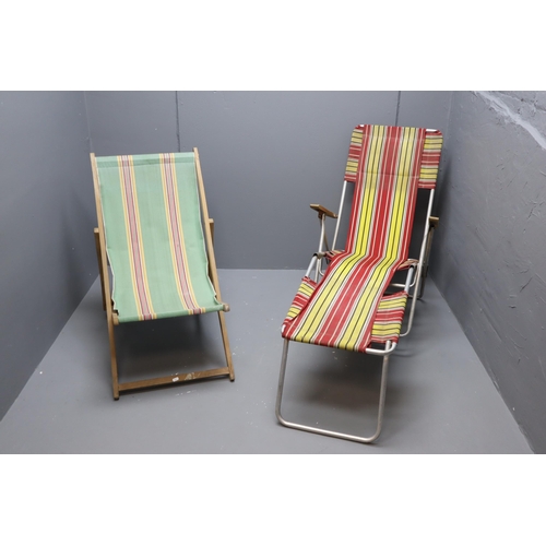 586 - Traditional Folding Deck Chair and a Vintage Garden Chair / Lounger