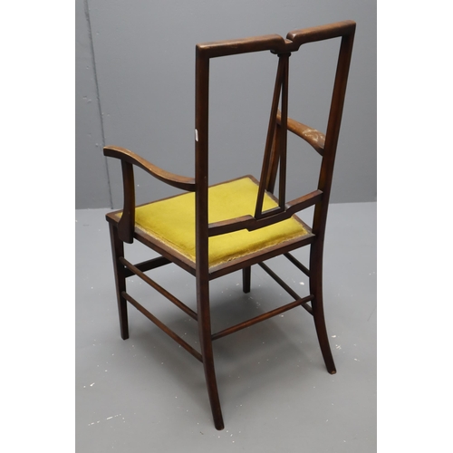 570 - Arts and Crafts Oak Armchair with Fabric Seat