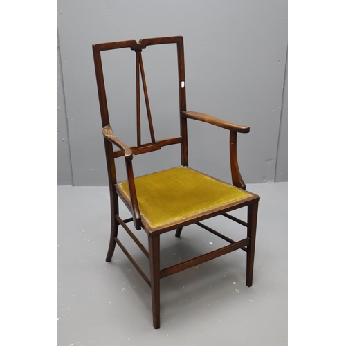 570 - Arts and Crafts Oak Armchair with Fabric Seat