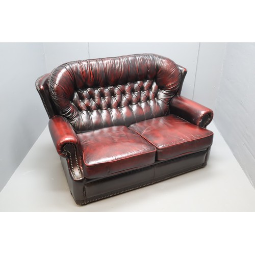 575 - Chesterfield Oxblood Leather two Seater Couch (55