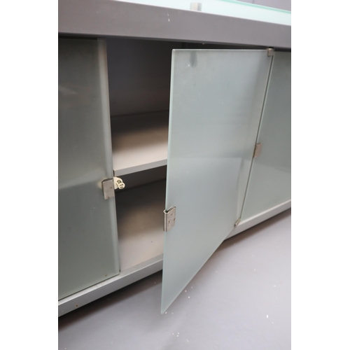 579 - Modern Metal Framed Sideboard Unit with Frosted Glass Top and Frosted Glass Cupboard Doors fitted wi... 