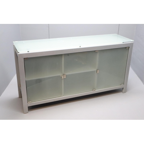 579 - Modern Metal Framed Sideboard Unit with Frosted Glass Top and Frosted Glass Cupboard Doors fitted wi... 