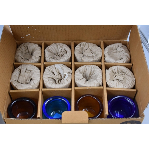 671 - Two Boxes of 12 Hand Blown British Colour Standard Tealite Holders in Various Colours Holders