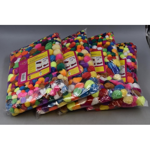 687 - Four Packs of EduKit 'Bumper Pack of Poms'. 1000 Pompoms in 14 Colours and 200 Wiggle Eyes In Each P... 