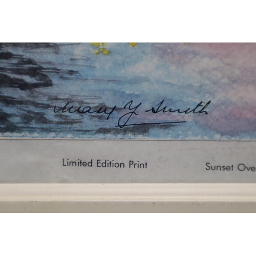 693 - Three Framed and Glazed Pictures. Includes Signed Mary Y.Smith 'Sunset Over Tarbert, Argyll' Print, ... 