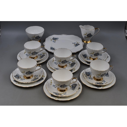 313 - Gladstone Blue Leaf Design Fine Bone China 21 Piece Tea Set