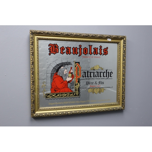 377 - A Vintage Beaujolais Wine Advertising Mirror, In Wooden Gilt Frame. Approx 18