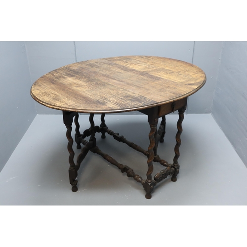 558 - Antique Oak Gateleg Drop Leaf Table with Hand Craved Decoration (42