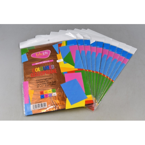 688 - Ten Packs of EduKit Assorted Coloured Cellophane, Each Pack Contains 104 Sheets.