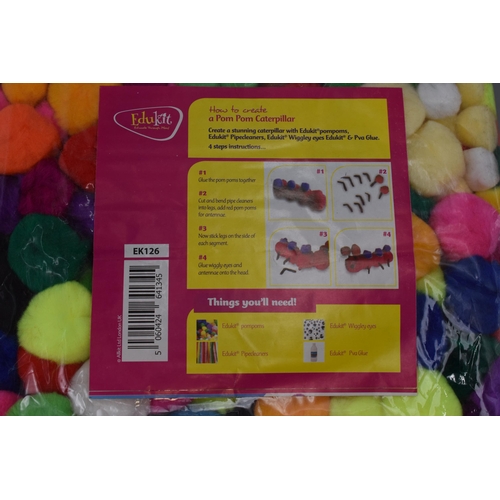 689 - Three Packs of EduKit 'Bumper Pack of Poms'. 1000 Pompoms in 14 Colours and 200 Wiggle Eyes In Each ... 