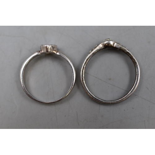 11 - Two Clear Stoned 925. Silver Rings. Includes Teardrop and Other. Sizes P and Q