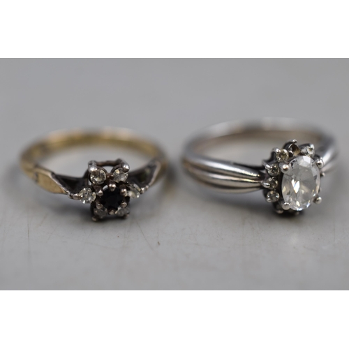 16 - Two Silver Rings. Includes Cz Stoned Sterling Silver Ring, And Gold on Silver Ring. Both Size M