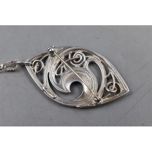 22 - Silver 925 Art Nouveau Style Pendant / Brooch Complete with Silver Chain and Presentation Case