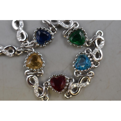 32 - Selection of Three Silver 925 Bracelets to include Infinity, Coloured Hearts and Love Bracelet.