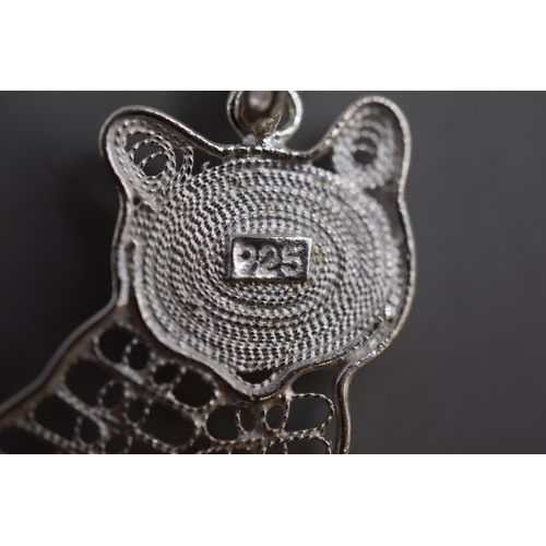 35 - Silver 925 Filigree Cat Pendant Necklace on Silver 925 Chain. Approx. Pendant Size 3cm