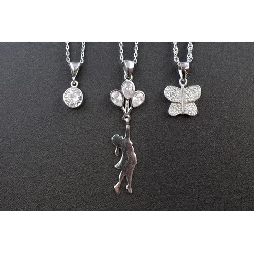 39 - Selection of Three Silver 925 Pendants on Silver 925 Chains. Includes Balloon Girl, Butterfly and Ro... 