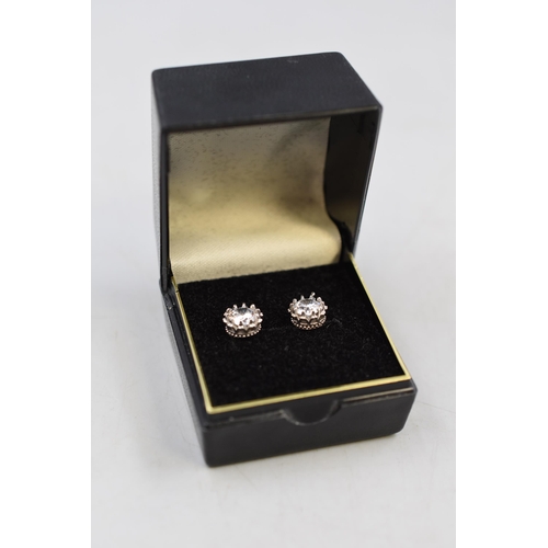 51 - Pair of Silver 925 Clear Stoned Stud Earrings Complete with Presentation Box