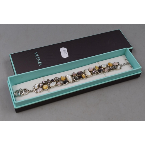 52 - A Designer 925. Silver Multi Stoned Bracelet, In Presentation Box