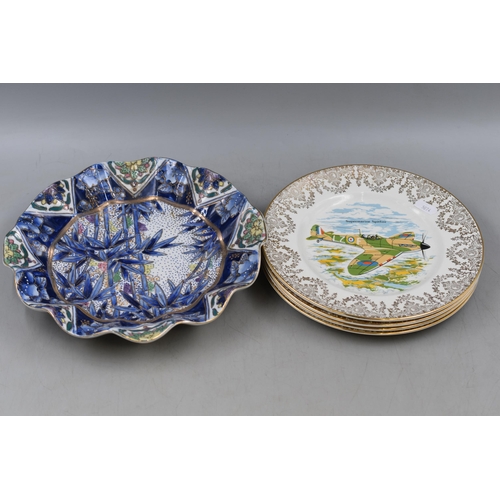 379 - A Set of Four Liverpool Rd Collectors Plates Depicting WWII Planes, With a Chinese Handpainted Bowl ... 