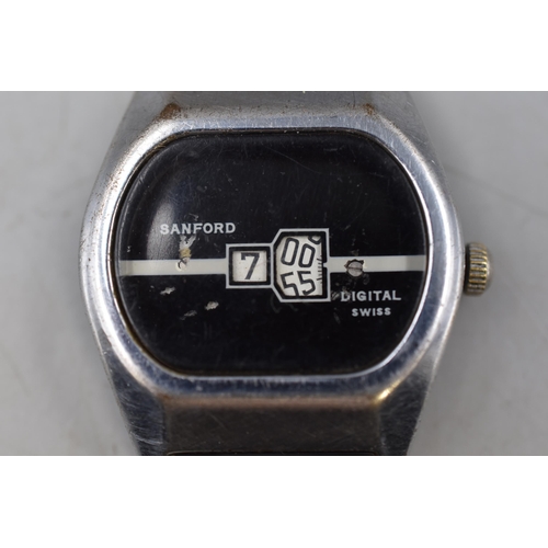 87 - Sanford Jump Hour Mechanical Watch with Leather Strap (Working)