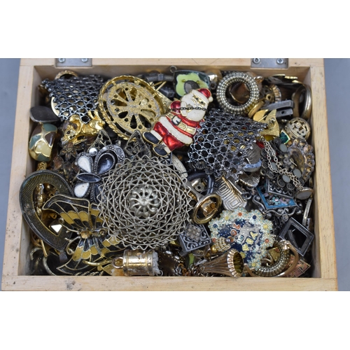 110 - Wooden Box Crammed with Unsorted Broken Jewellery