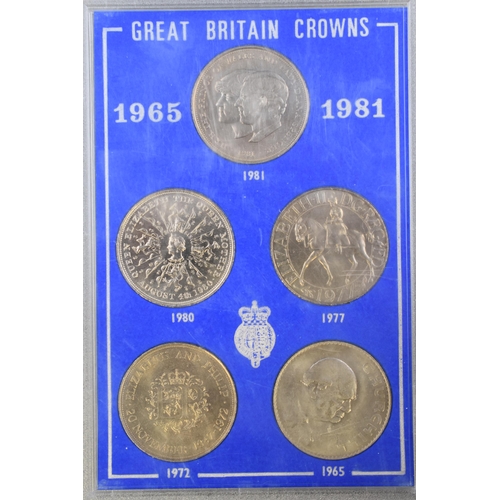 121 - A 1983 UK Proof Coin Set, With A Selection of Five UK Crowns (1965-1981) In Presentation Case.