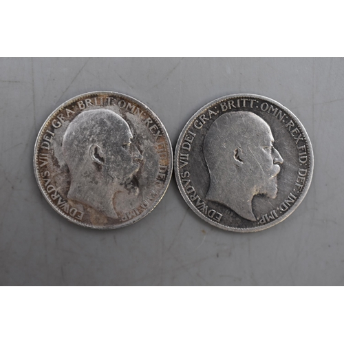 125 - Two UK Silver Edward VII Sixpence Coins, 1906 and 1907