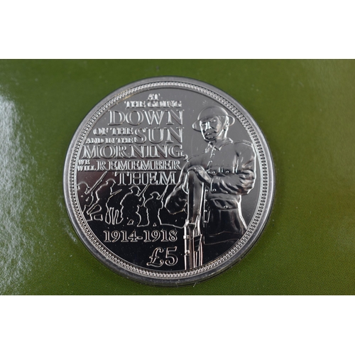 131 - A 2014 Guernsey Centenary of The First World War Five Pound Coin, In Presentation Booklet