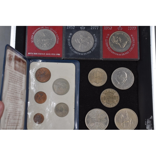 143 - A Selection of UK Coins. Includes Collectable Crowns, Britain's First Decimal Coin Set and Half Crow... 