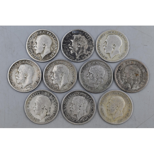 152 - Selection of George V Silver Six Pence Coins (1921, 1922, 1925, 1927, 1933 and 1935)