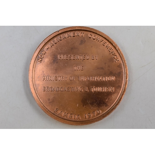 158 - Pure Copper Medal, Struck in Zambia, to commemorate the 3rd Non-Aligned Movement Summit, held in Lus... 