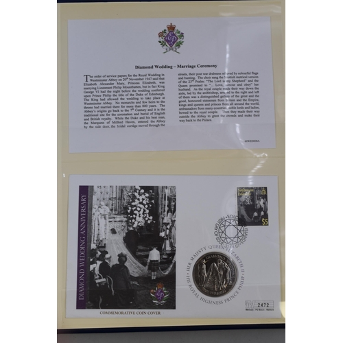 182 - Folder Containing Four Queen Elizabeth II Commemorative First Day Covers. Includes Marriage Ceremony... 