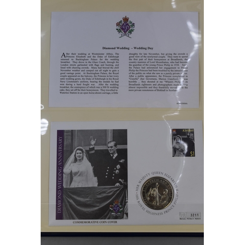 182 - Folder Containing Four Queen Elizabeth II Commemorative First Day Covers. Includes Marriage Ceremony... 