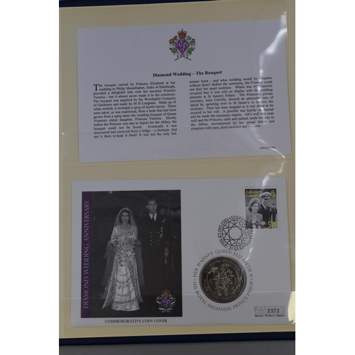 182 - Folder Containing Four Queen Elizabeth II Commemorative First Day Covers. Includes Marriage Ceremony... 