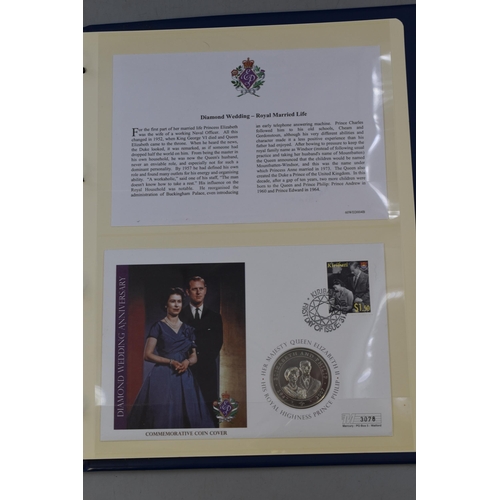 182 - Folder Containing Four Queen Elizabeth II Commemorative First Day Covers. Includes Marriage Ceremony... 