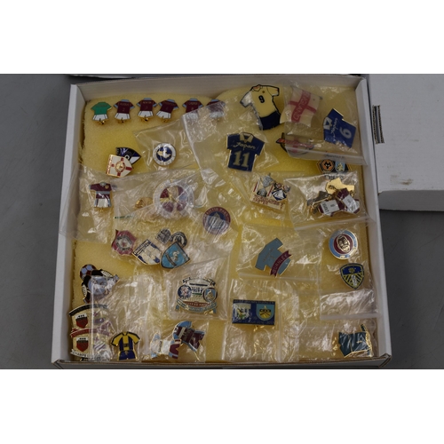 184 - Three Boxes of Assorted Football Pin Badges. Includes Blackburn Rovers, Leeds United, Burnley and Mu... 